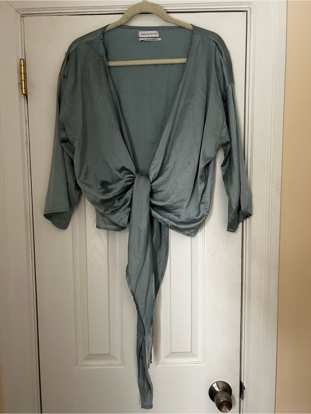 Urban outfitters Blue Green Satin Tie-Front Blouse